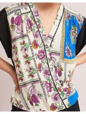 Anthropologie Tiny Mixed Print Wrap Top Floral Boho Blouse Size S